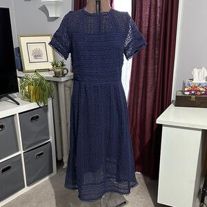 Boden Navy Eyelet Midi Dress